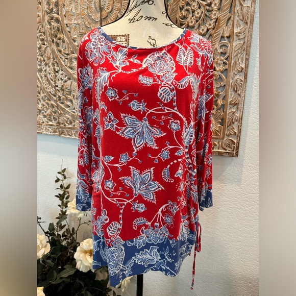 Ruby Rd. Tops - Ruby Rd. Red and Blue Floral Tunic